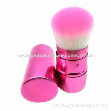 Retractable brush with double synthetic hair and aluminum handle